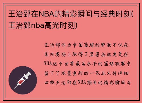 王治郅在NBA的精彩瞬间与经典时刻(王治郅nba高光时刻)